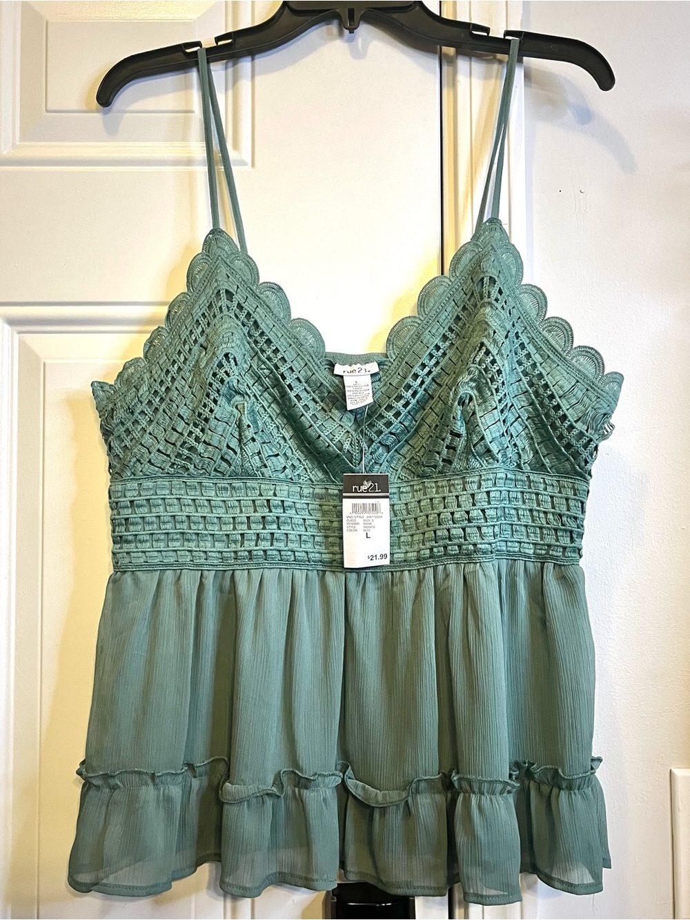 Rue21 Sage Green Cottagecore Crochet Lace Babydoll Cami